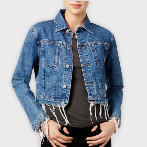 Hudson Size Medium Garrison Cropped Blue Jean Denim Distressed Ripped Jacket - Picture 1 of 13